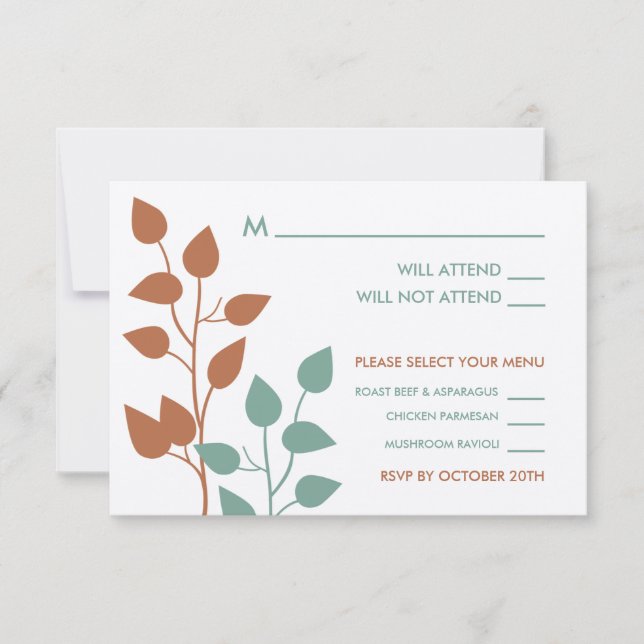 Fall Leaves Double Boughs Wedding RSVP Cards (Front)