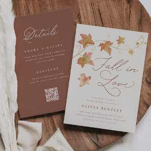 Fall Leaves Double Sided QR Code Bridal Shower Invitation