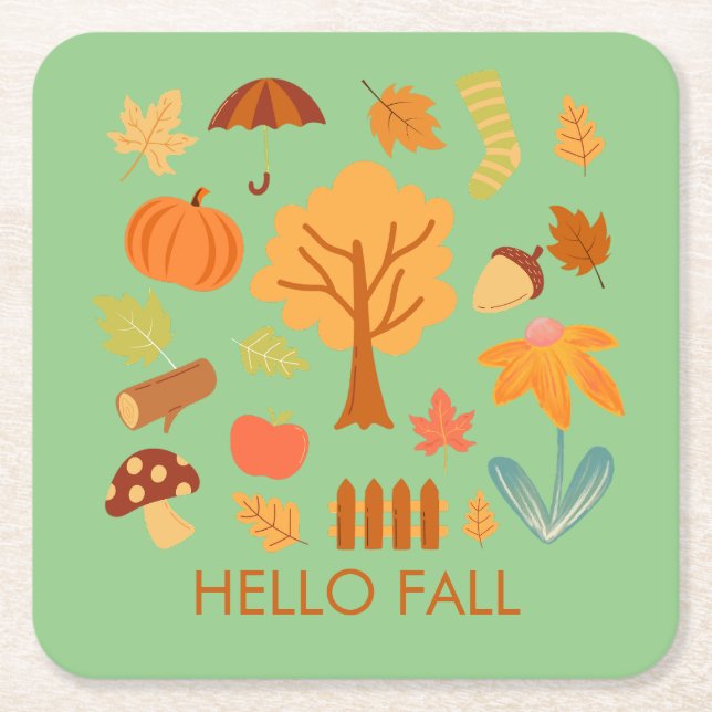 Fall Leaves Enjoy the Colourful Season Square Paper Coaster (Front)