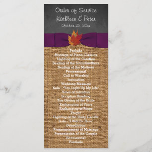 Fall Leaves FAUX Burlap Chalkboard Wedding Program Programme