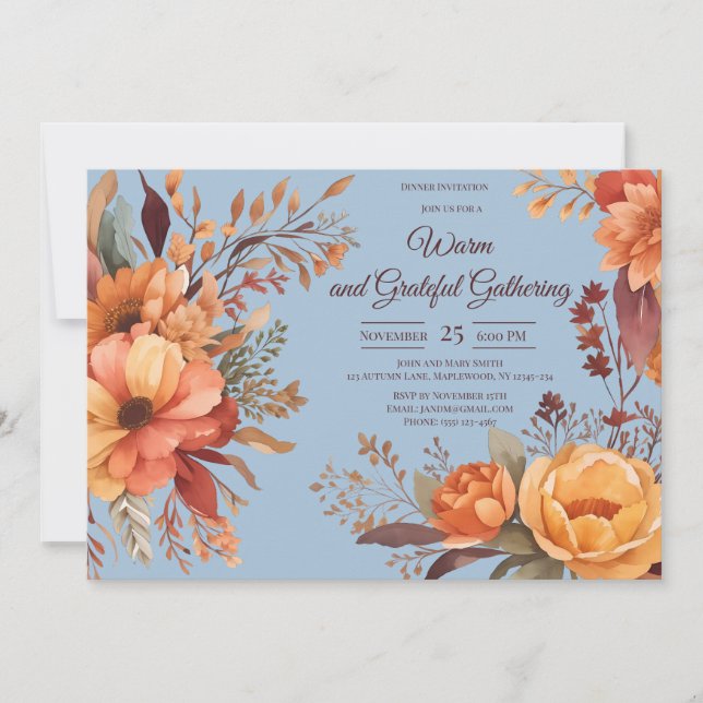 Fall Leaves Floral Thanksgiving Friendsgiving  Invitation (Front)