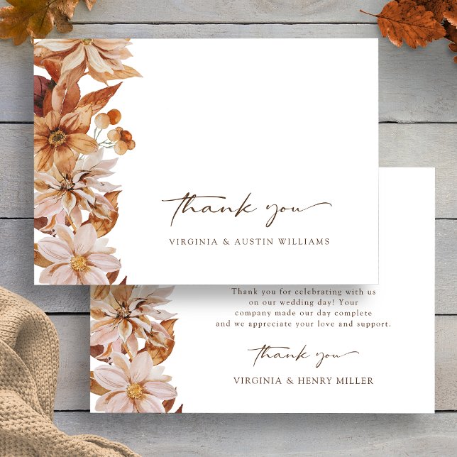 Fall Leaves Floral Wedding Thank You Card (Boho Fall Leaves Floral Wedding Thank You Card by Painted Paperie
)