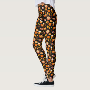 Fall Leaves Football and Pumpkin Spice Pattern Leggings
