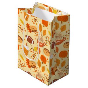 Fall Leaves Football and Pumpkin Spice Pattern Medium Gift Bag