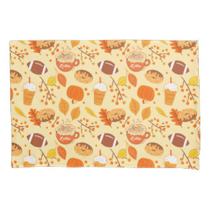 Fall Leaves Football and Pumpkin Spice Pattern Pillowcase