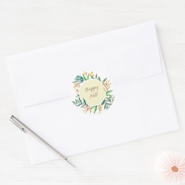 Fall leaves frame with customisable text  classic round sticker (Envelope)