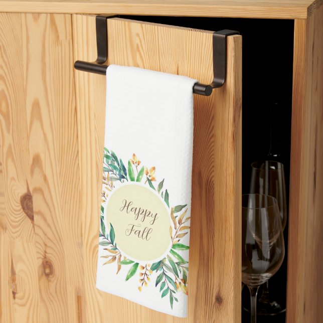 Fall leaves frame with customisable text  tea towel (Thirds Fold)