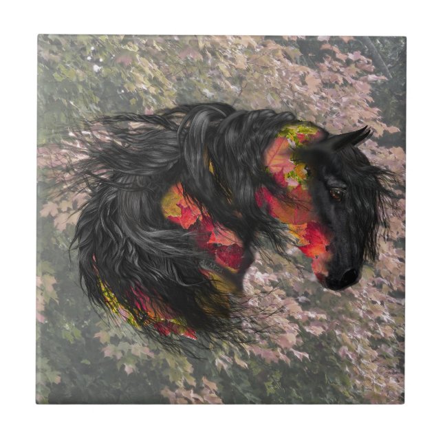 Fall Leaves Friesian Horse Tile (Front)
