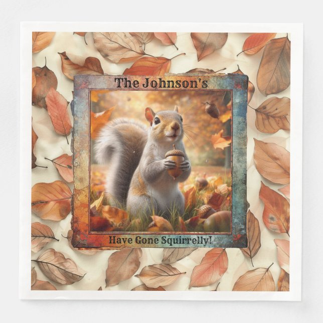 Fall Leaves Funny Squirrel Paper Napkin (Front)