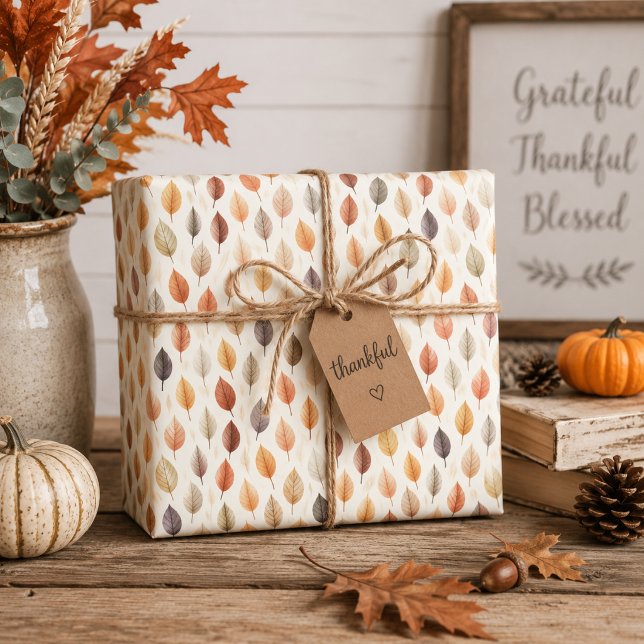 Fall Leaves Gift Wrap in Rust Brown Cream & Grey (Creator Uploaded)