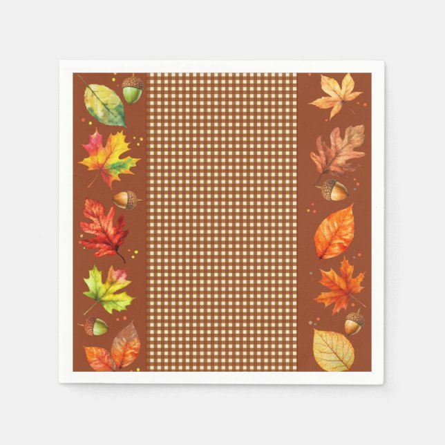Fall Leaves & Gingham Napkin (Front)