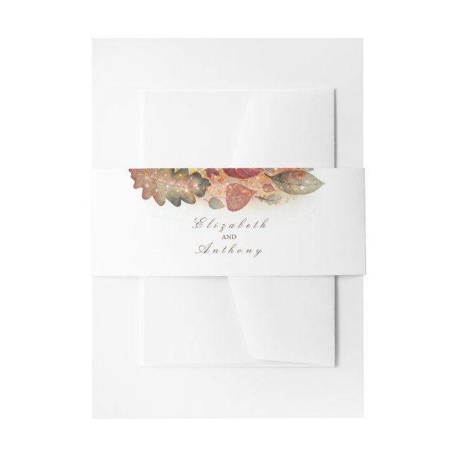 Fall Leaves Glitter Wedding Invitation Belly Band (Front Example)