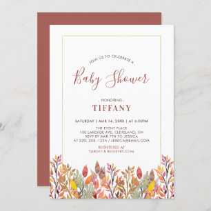 Fall Leaves & Gold Baby Shower, Baby Sprinkle Invitation