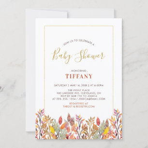 Fall Leaves & Gold Baby Shower / Sprinkle Invitation