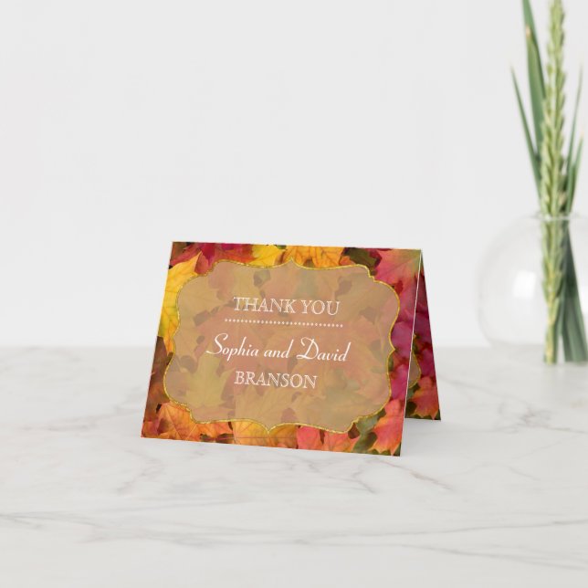 Fall Leaves Gold Foil Wedding THANK YOU Card (Front)