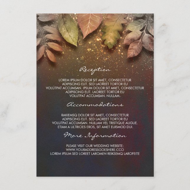 Fall Leaves Gold Wedding Information Guest Card (Front)