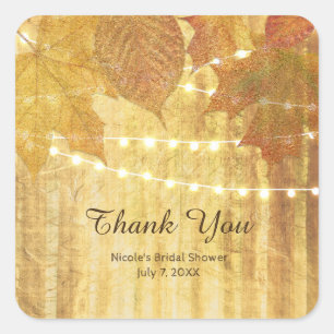 Fall Leaves Golden Autumn Rustic Woods Favour Square Sticker