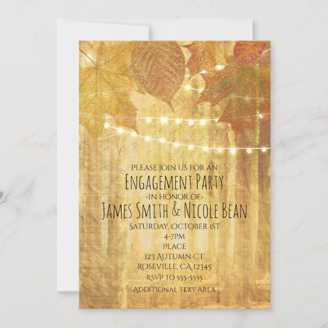 Fall Leaves Golden Autumn Rustic Woods Invitations (Front)