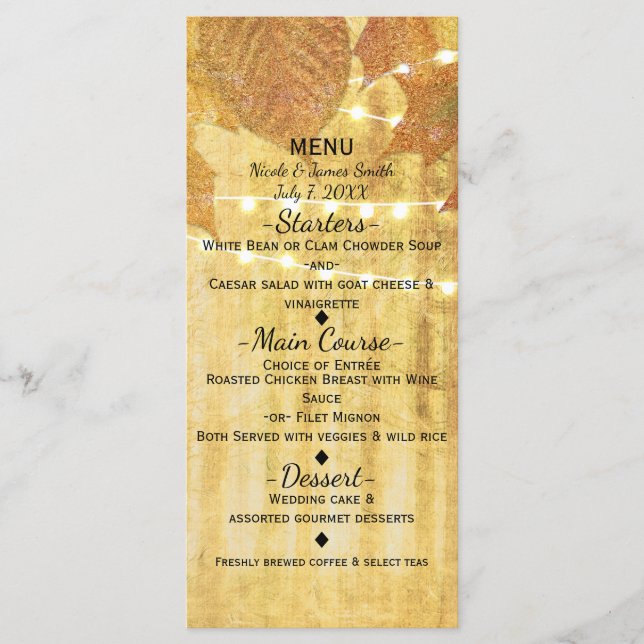 Fall Leaves Golden Autumn Rustic Woods Menu (Front)