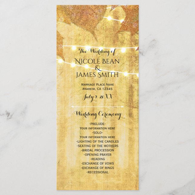 Fall Leaves Golden Autumn Rustic Woods Program Programme (Front)