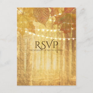 Fall Leaves Golden Autumn Rustic Woods RSVP Invitation Postcard