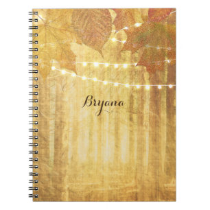 Fall Leaves Golden Autumn Rustic Woods Spiral Notebook