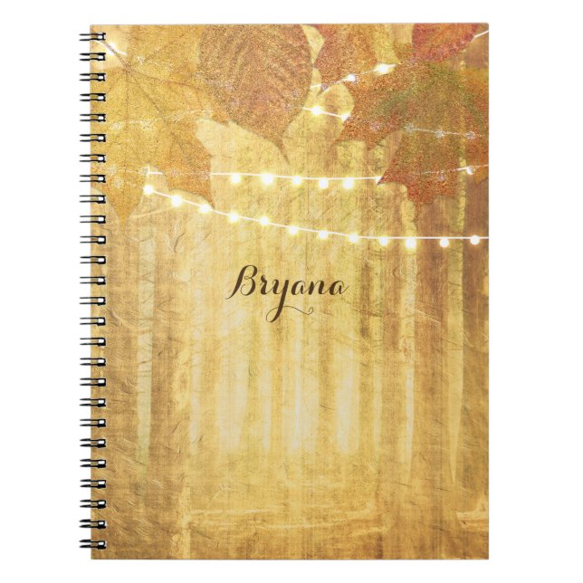 Fall Leaves Golden Autumn Rustic Woods Spiral Notebook (Front)