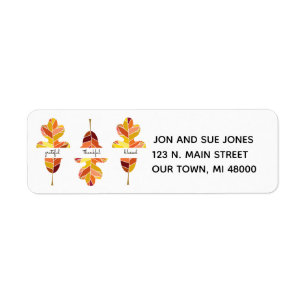 Fall Leaves Grateful Thankful Blessed Custom Label