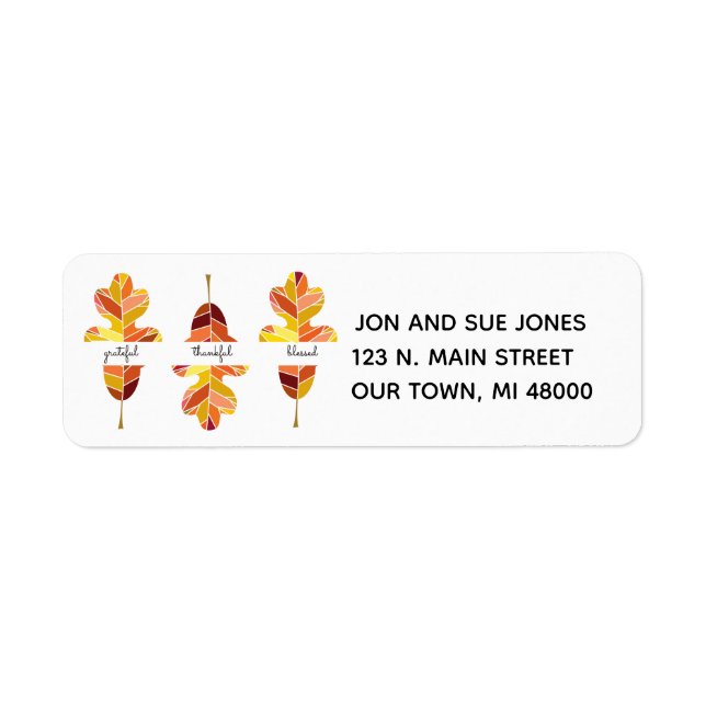 Fall Leaves Grateful Thankful Blessed Custom Label (Front)