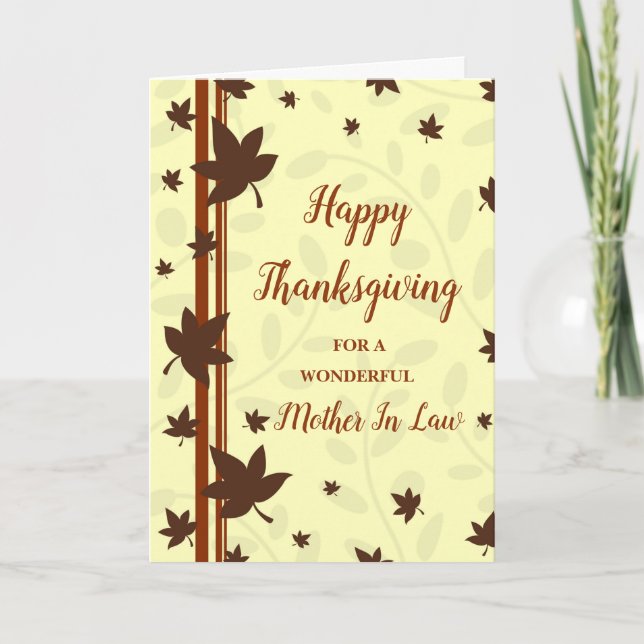 Fall Leaves Happy Thanksgiving Mother In Law Holiday Card (Front)