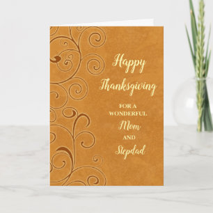 Fall Leaves Happy Thanksgiving Mum and Stepdad Holiday Card