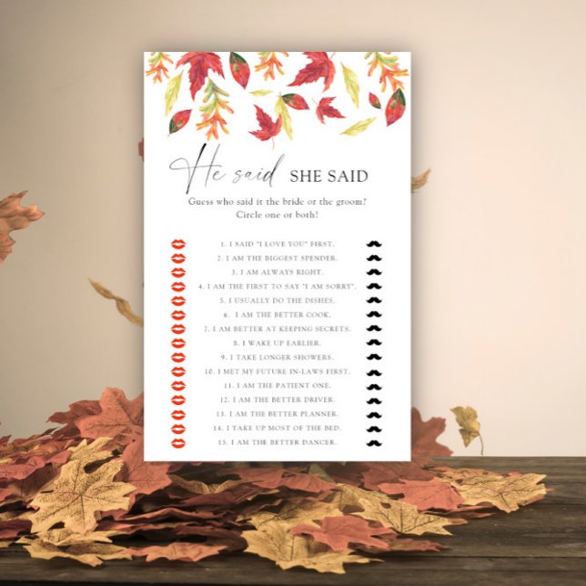 Fall leaves - He said she said bridal shower game (Creator Uploaded)