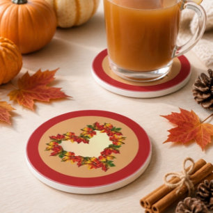 Fall Leaves Heart Sandstone Coaster