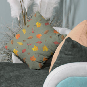 Fall Leaves Hunter Green Cushion