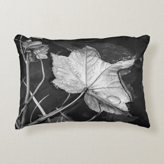 Fall Leaves in a Pond Black and White Decorative Cushion (Front)
