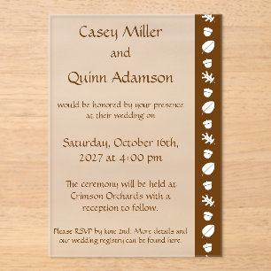 Fall Leaves in Chocolate Acrylic Wedding  Invitations