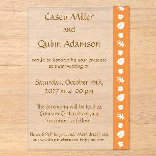 Fall Leaves in Orange Acrylic Wedding Invitations