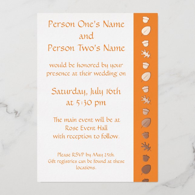 Fall Leaves in Orange Foil Invitation (Front)
