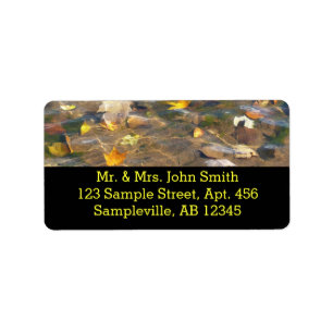 Fall Leaves in Pond Water Nature Photography Label