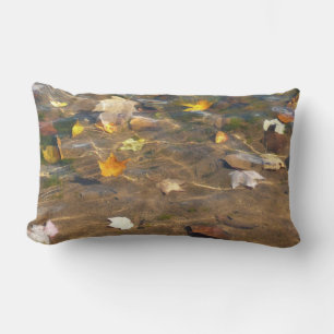 Fall Leaves in Pond Water Nature Photography Lumbar Cushion