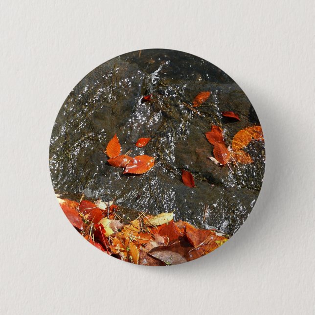 Fall Leaves in Waterfall I Autumn Photography 6 Cm Round Badge (Front)