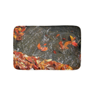 Fall Leaves in Waterfall I Autumn Photography Bath Mat