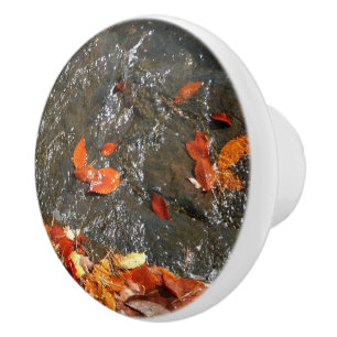 Fall Leaves in Waterfall I Autumn Photography Ceramic Knob