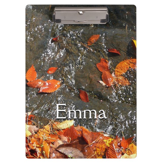 Fall Leaves in Waterfall I Autumn Photography Clipboard (Front)