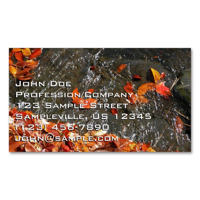 Fall Leaves in Waterfall I Autumn Photography Magnetic Business Card (Front)