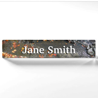 Fall Leaves in Waterfall I Autumn Photography Nameplate