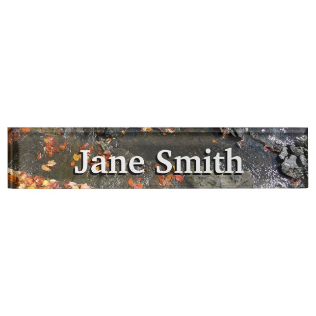 Fall Leaves in Waterfall I Autumn Photography Nameplate (Front)