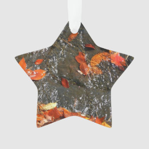 Fall Leaves in Waterfall I Autumn Photography Ornament