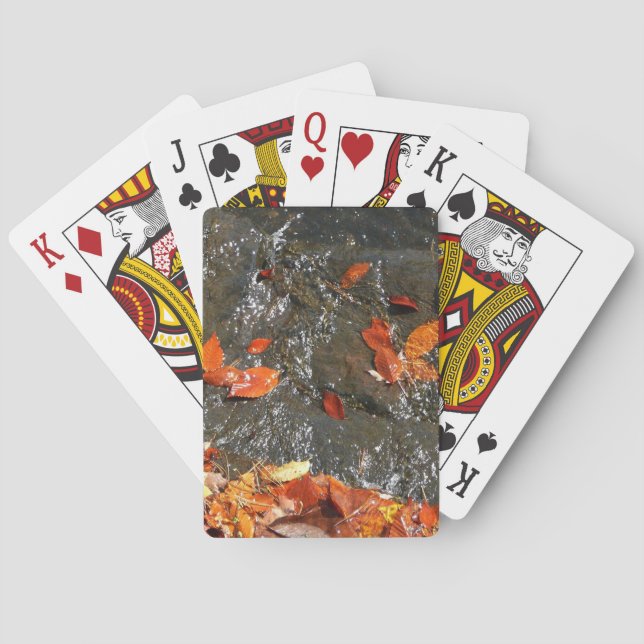 Fall Leaves in Waterfall I Autumn Photography Playing Cards (Back)
