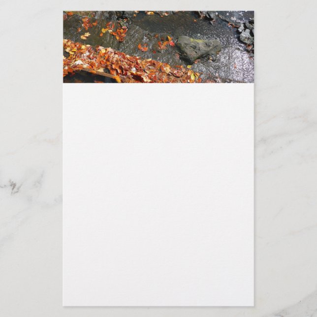 Fall Leaves in Waterfall I Autumn Photography Stationery (Front)